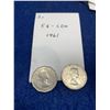 Image 1 : Lot of 2 - 1961 Canadian Flat Edged 5 Cent Coins