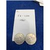 Image 2 : Lot of 2 - 1961 Canadian Flat Edged 5 Cent Coins