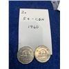 Image 1 : Lot of 2 1960 Canadian Flat Edged 5 Cent Coins