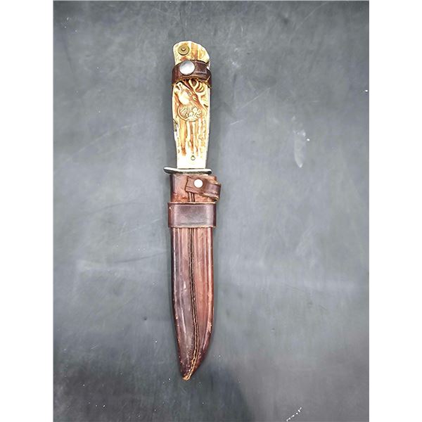 Decora-Solingen - Germany Made D.B.G.M - Carved Handle Hunting Knife with Swiss Army Style Handle Ac