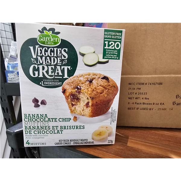 **FROZEN** Garden Lites- Veggies Made Great Gluten Free Banana Chocolate Chip Muffins 8- 4 packs