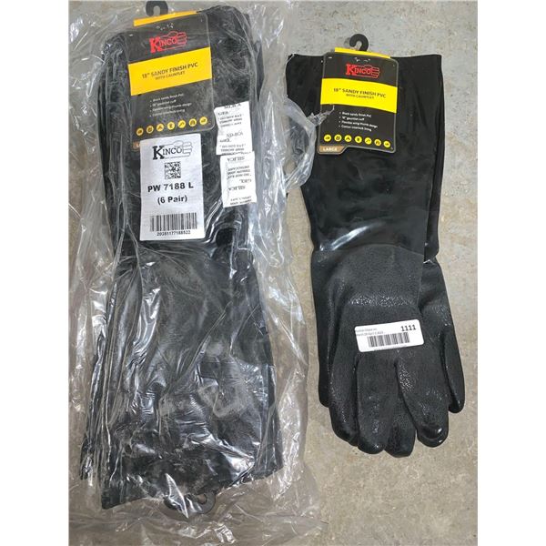 Kinco 18  Sandy Finish PVC with Gauntlet Cuff Gloves Lot of 6 Pairs