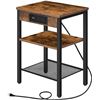 Image 1 : HOOBRO End Table with Charging Station and USB Ports, 3-Tier Nightstand with Adjustable Shelf, Narro