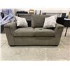 Image 1 : Windward touch of luxury grey upholstered love seat with 2 throw pillows. Missing one back cushion