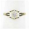 Image 1 : Antique Art Deco 14k TT Gold .14 ctw European Diamond Solitaire Open Engraved Ri