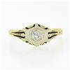 Image 4 : Antique Art Deco 14k TT Gold .14 ctw European Diamond Solitaire Open Engraved Ri