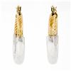 Image 1 : New 14K Yellow & White Gold Plain Puffed Polished Hoop Earrings w/ Twisted Top