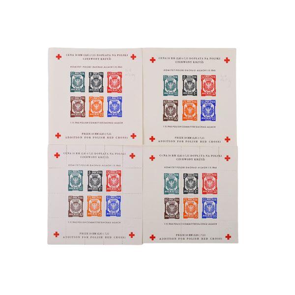 A GROUP OF 4 POLISH DACHAU RED CROSS STAMPS