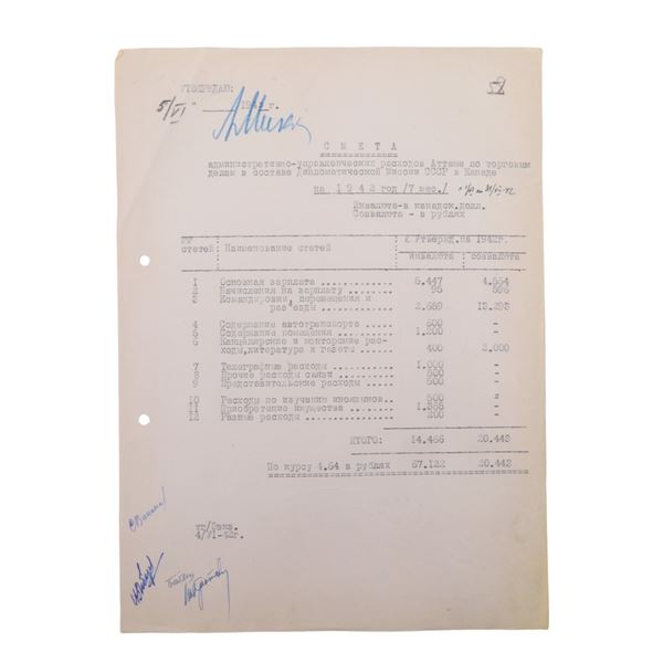 AN ARMENIAN ANASTAS MIKOYAN SIGNED DOCUMENT, 1942