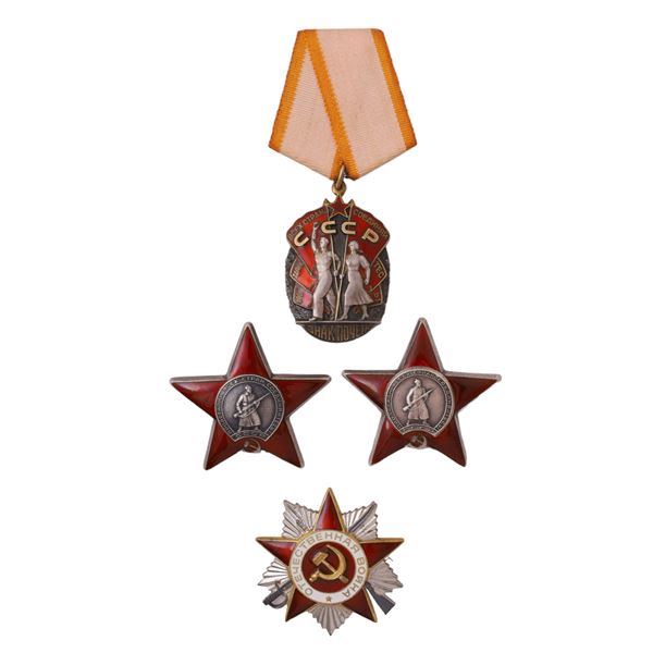 A GROUP OF FOUR SOVIET AWARDS: ORDER OF THE PATRIOTIC WAR, RED STAR, BANNER OF HONOR