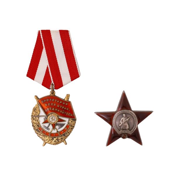 A SOVIET MEDAL AND ORDER THE RED BANNER A RED STAR