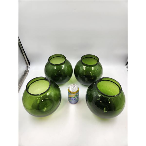 4 Green Glass Vases