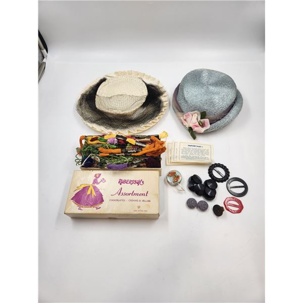2 Vintage Eaton's Hats and Craft/Sewing Supplies