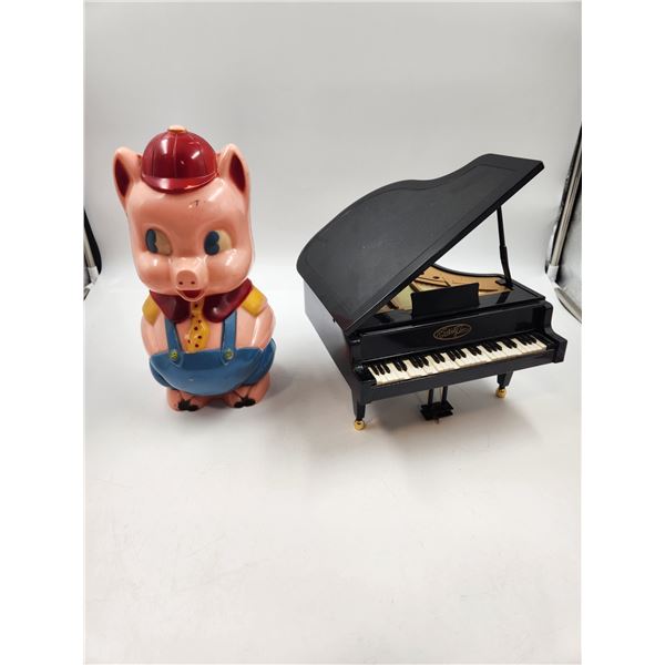 Piano Music Box & Vintage Piggy Bank