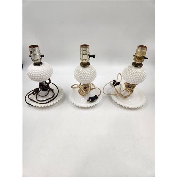 3 Vintage White Milk Glass Lamps