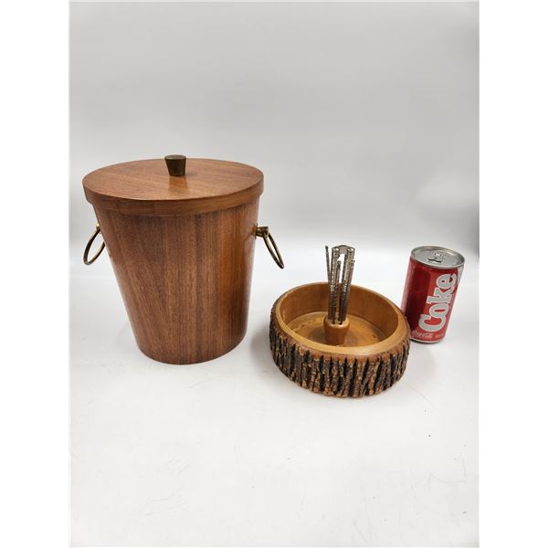 Vintage Wooden Ice Bucket & Nut Dish