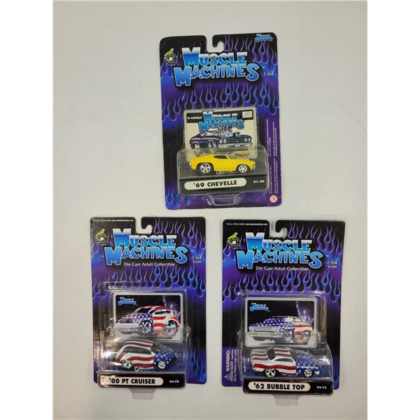 3 Sealed Diecast Muscle Machines Cars