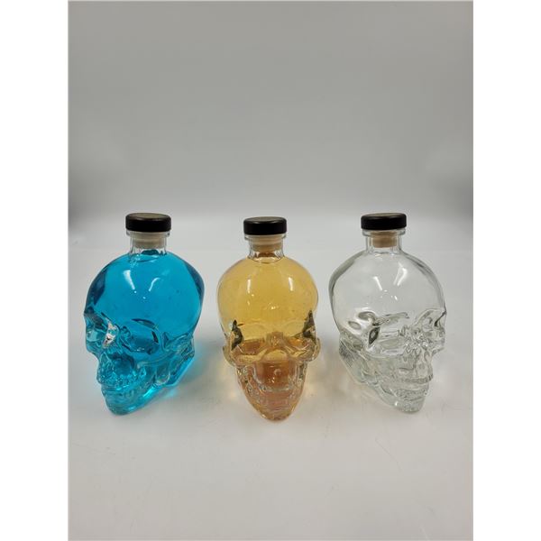 3 Glass Skull Liquor bottles