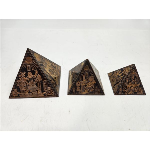 Vintage Etched Egyptian Brass, Bronze and Copper Paperweights