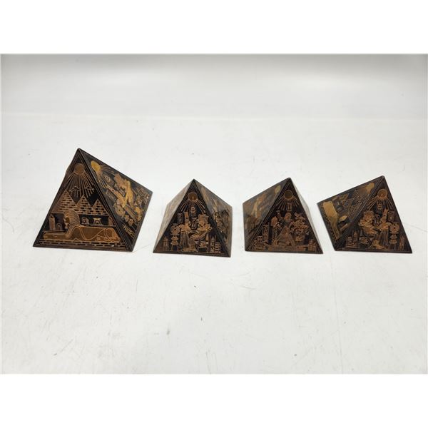 Vintage Etched Egyptian Brass, Bronze and Copper Paperweights
