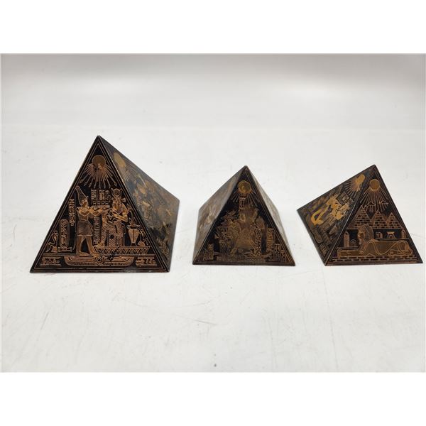 Vintage Etched Egyptian Brass, Bronze and Copper Paperweights