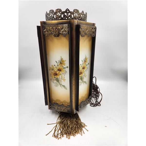 Mid Century Spanish Tudor Floral Glass Hanging Lamp