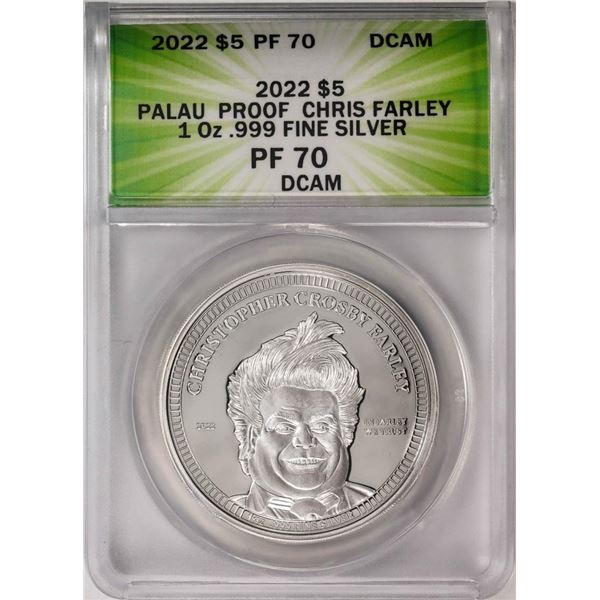 2022 $5 Palau Proof Chris Farley Silver Coin ANACS PF70DCAM