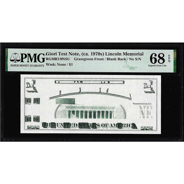 Circa 1970's Lincoln Memorial Giori Test Note PMG Superb Gem Uncirculated 68EPQ