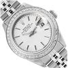 Rolex Ladies Stainless Steel Silver Index Diamond Date Wristwatch With Rolex Box