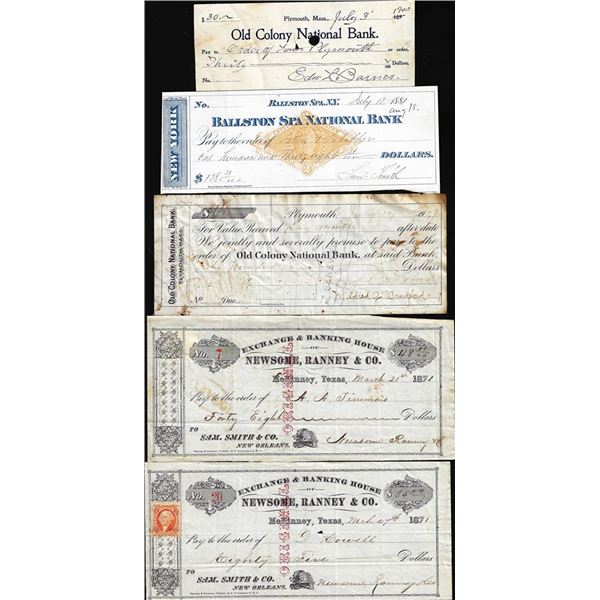 Lot of (5) 1800's Miscellaneous Obsolete Checks