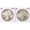 Image 1 : Lot of (2) 1934-1935 $1 Peace Silver Dollar Coins