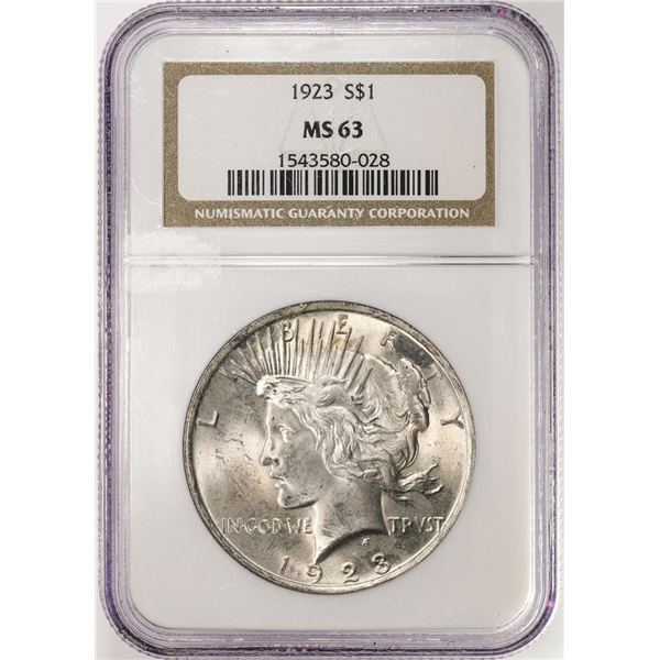 1923 $1 Peace Silver Dollar Coin NGC MS63