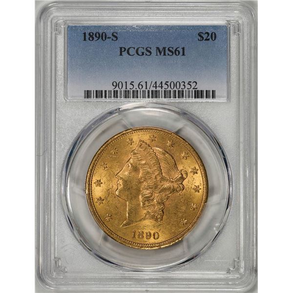 1890-S $20 Liberty Head Double Eagle Gold Coin PCGS MS61