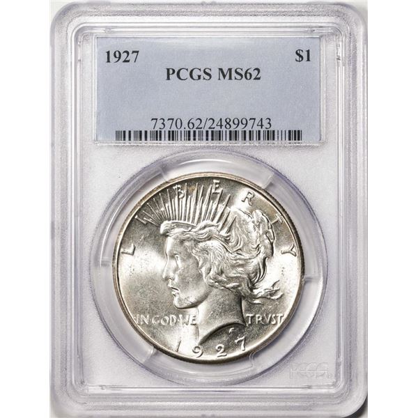 1927 $1 Peace Silver Dollar Coin PCGS MS62