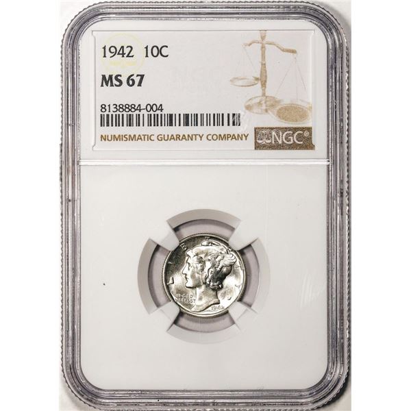 1942 Mercury Dime Coin NGC MS67