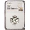 Image 1 : 1942 Mercury Dime Coin NGC MS67