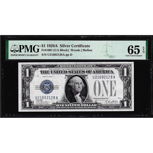 1928A $1 Silver Certificate Note PMG Gem Uncirculated 65EPQ