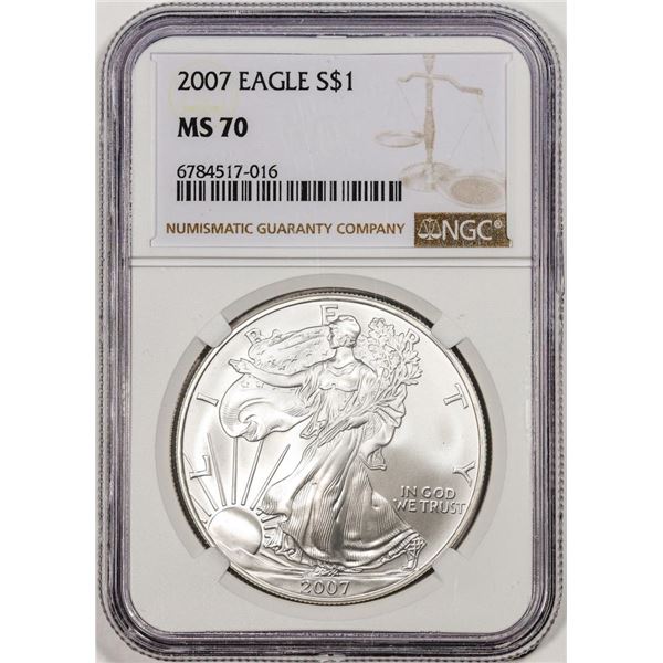 2007 $1 American Silver Eagle Coin NGC MS70