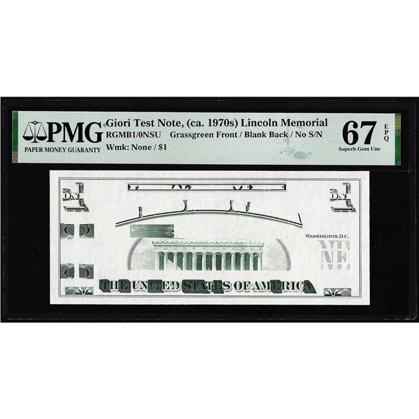 Circa 1970's Lincoln Memorial Giori Test Note PMG Superb Gem Uncirculated 67EPQ