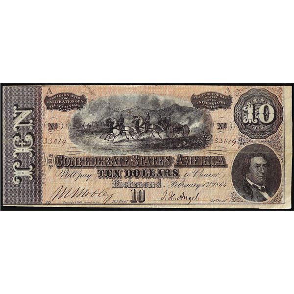 1864 $10 Confederate States of America Note
