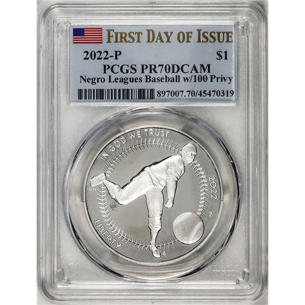 2022-P $1 Proof Negro Leagues Baseball Silver Dollar Coin PCGS PR70DCAM FDOI
