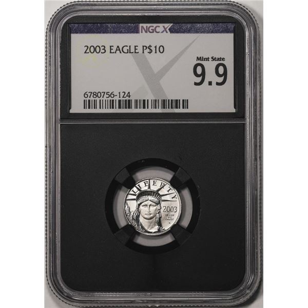 2003 $10 Platinum American Eagle Coin NGCX Mint State 9.9