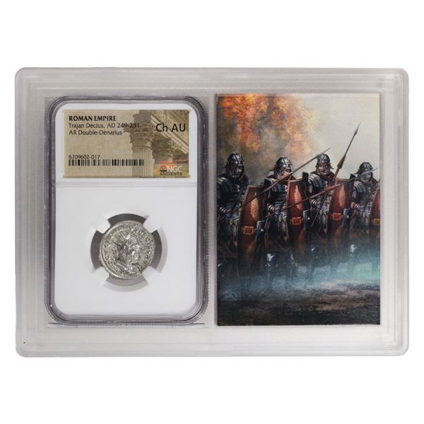 Roman Empire 249-251 AD Trajan Decius AR Double-Denarius Ancient NGC Ch AU Story Box