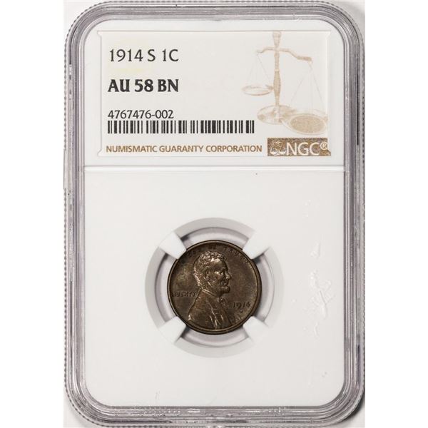 1914-S Lincoln Wheat Cent Coin NGC AU58BN