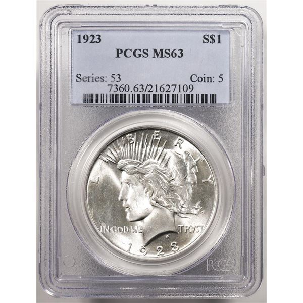 1923 $1 Peace Silver Dollar Coin PCGS MS63