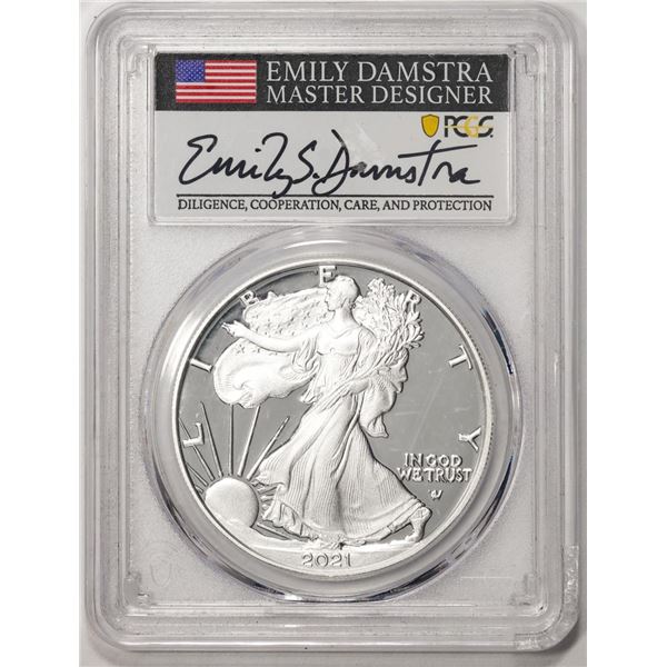 2021-W Type 2 $1 Proof American Silver Eagle Coin PCGS Gem Proof Emily Damstra Signed