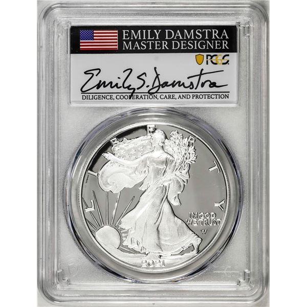 2021-S Type 2 $1 American Silver Eagle Coin PCGS PR70DCAM Emily Damstra Signature FS