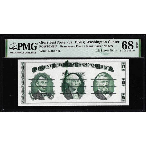 ca. 1970's Washington Center Giori Test Ink Smear Error Note PMG Superb Gem Unc. 68EPQ