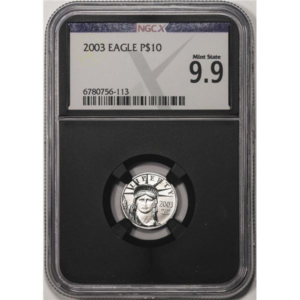 2003 $10 Platinum American Eagle Coin NGCX Mint State 9.9