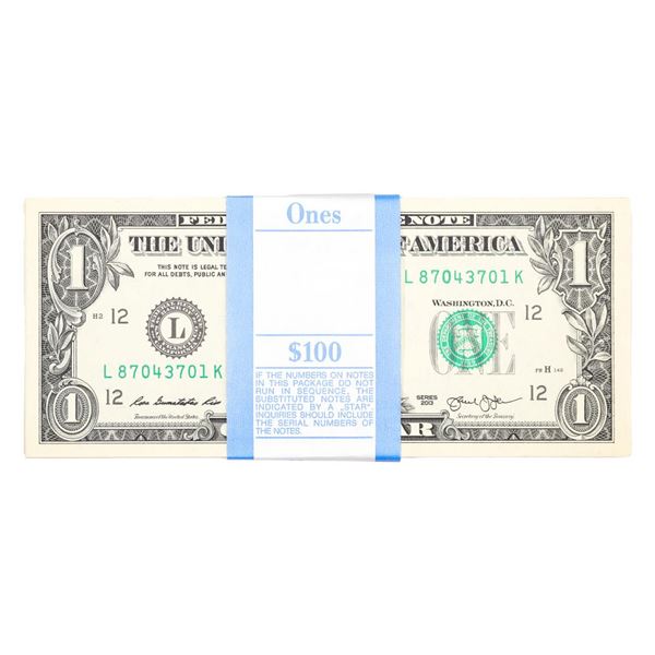 Pack of (100) Consecutive 2013 $1 Federal Reserve Notes San Francisco